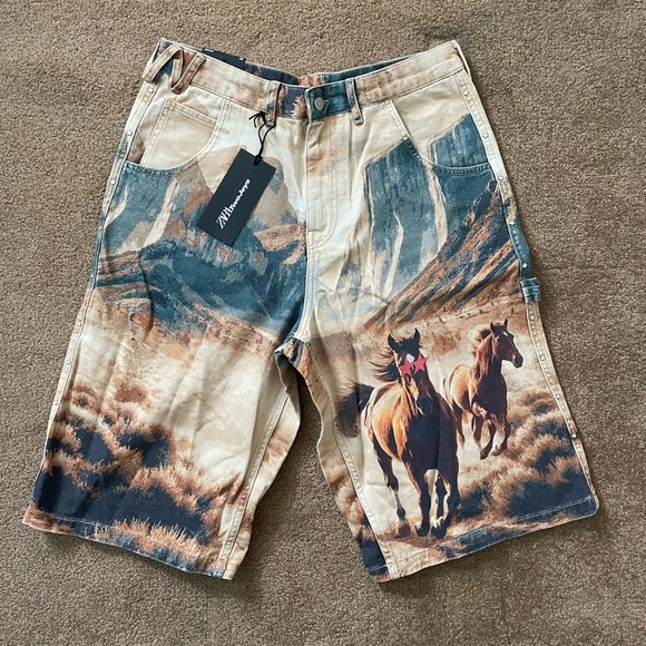 Zara x Twojeys Baggy Fit “Cowboy/Horse Print” Bermuda Denim Shorts (Men’s Sz 31)